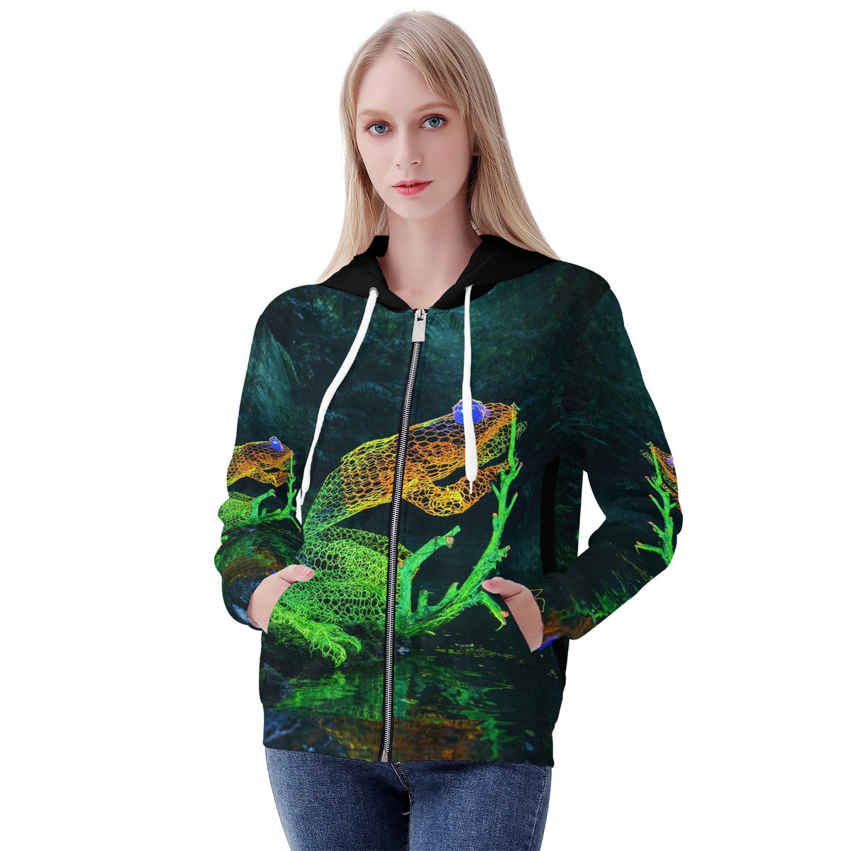 Feeling Froggy - Original Artwork by Craig Davoll -  Women's All Over Print Zip Hoodie