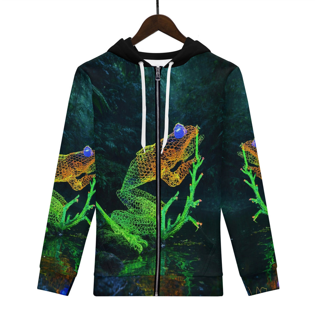 Feeling Froggy - Original Artwork by Craig Davoll -  Women's All Over Print Zip Hoodie