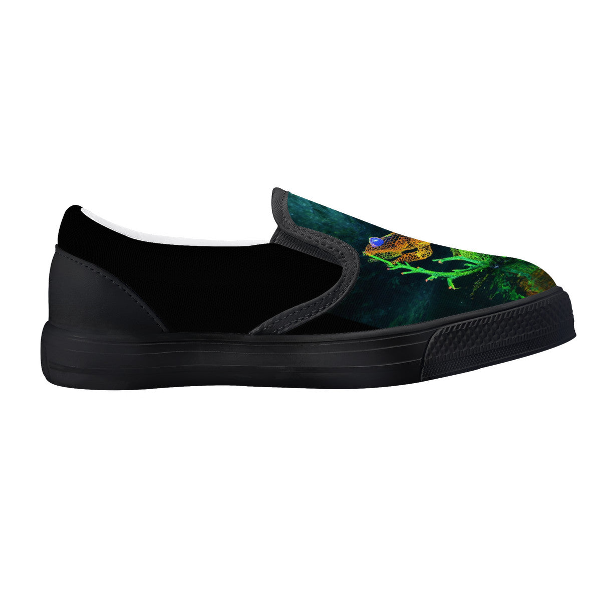 Feeling Froggy -  Original artwork by Craig Davoll - D28 Kids Slip-on shoes - Black