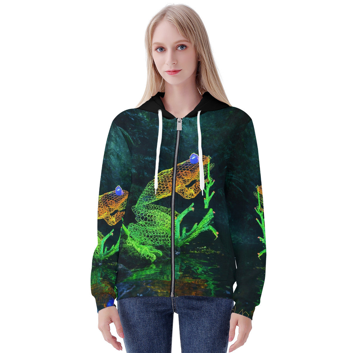 Feeling Froggy - Original Artwork by Craig Davoll -  Women's All Over Print Zip Hoodie