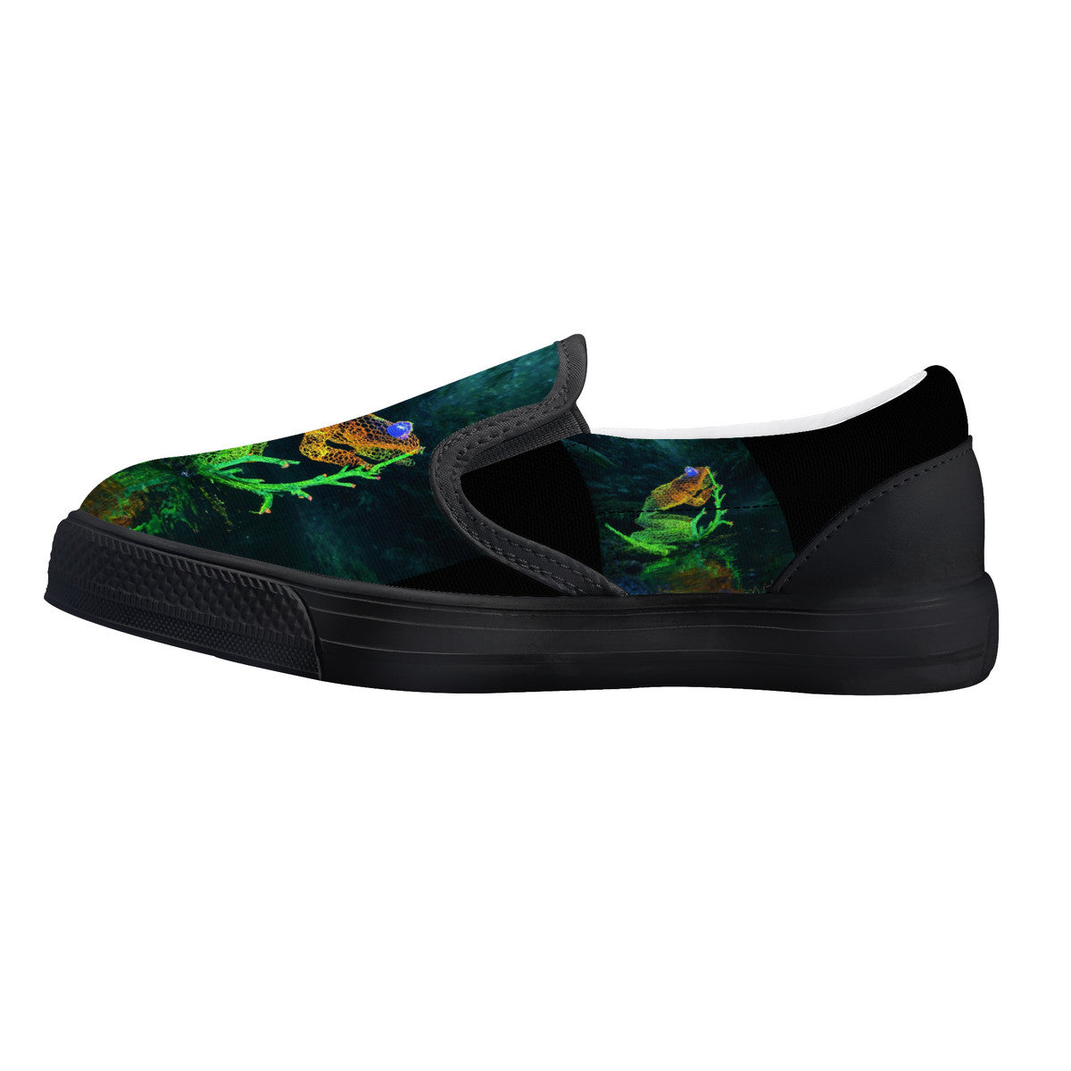 Feeling Froggy -  Original artwork by Craig Davoll - D28 Kids Slip-on shoes - Black