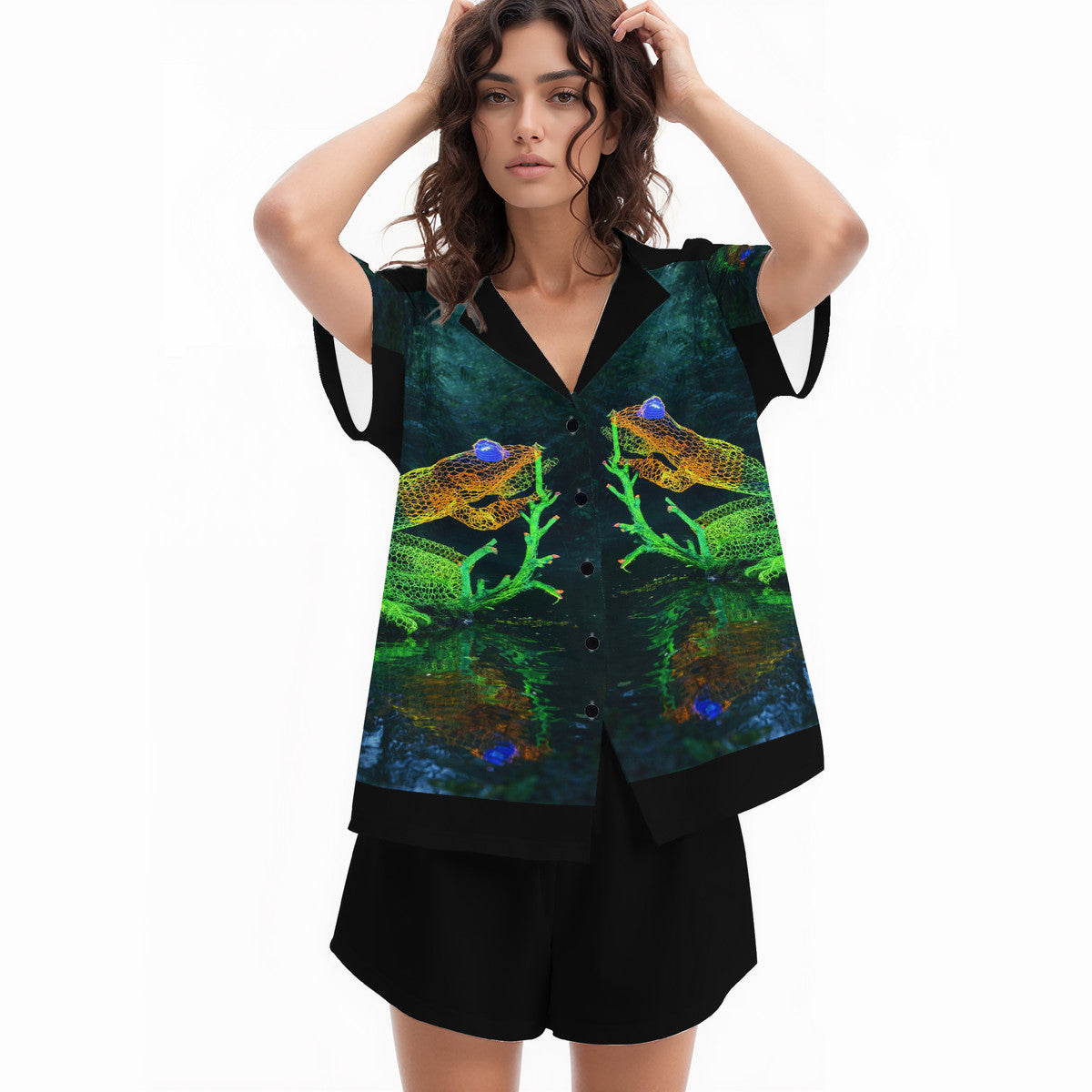 Feeling Froggy - Original Art by Craig Davoll - Premium Women's short pajama set