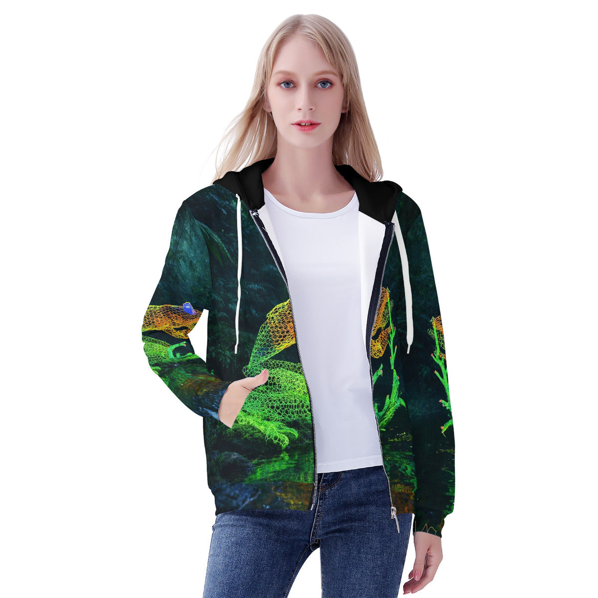 Feeling Froggy - Original Artwork by Craig Davoll -  Women's All Over Print Zip Hoodie