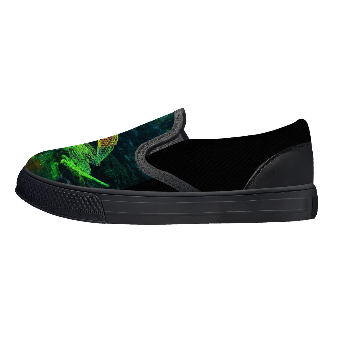 Feeling Froggy -  Original artwork by Craig Davoll - D28 Kids Slip-on shoes - Black
