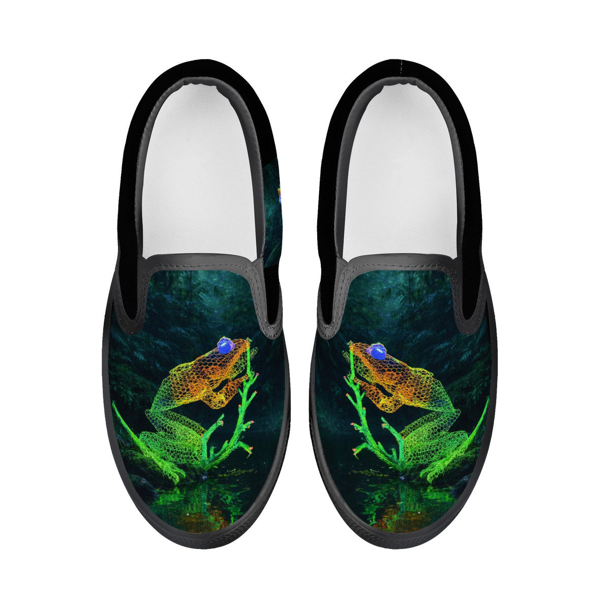 Feeling Froggy -  Original artwork by Craig Davoll - D28 Kids Slip-on shoes - Black
