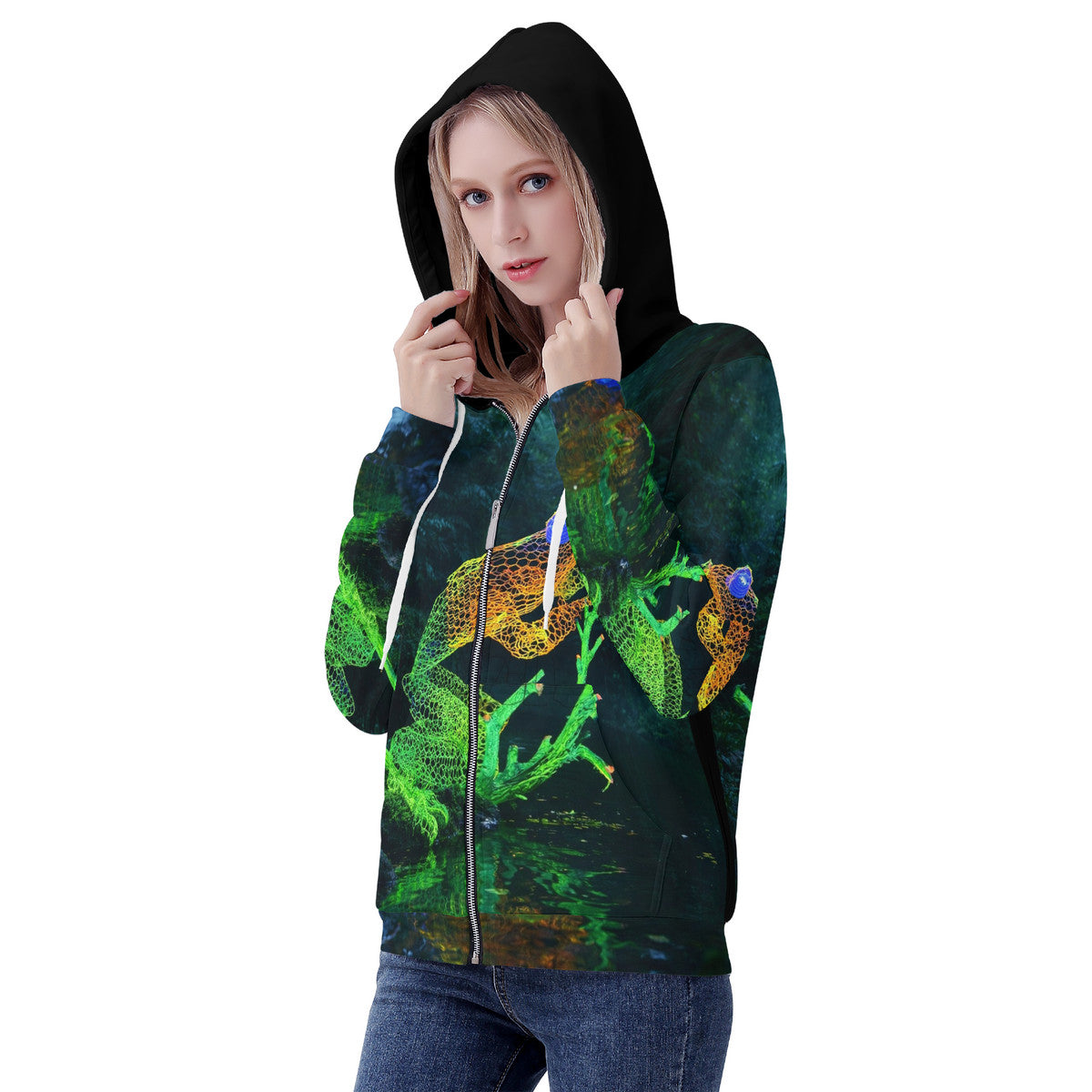 Feeling Froggy - Original Artwork by Craig Davoll -  Women's All Over Print Zip Hoodie
