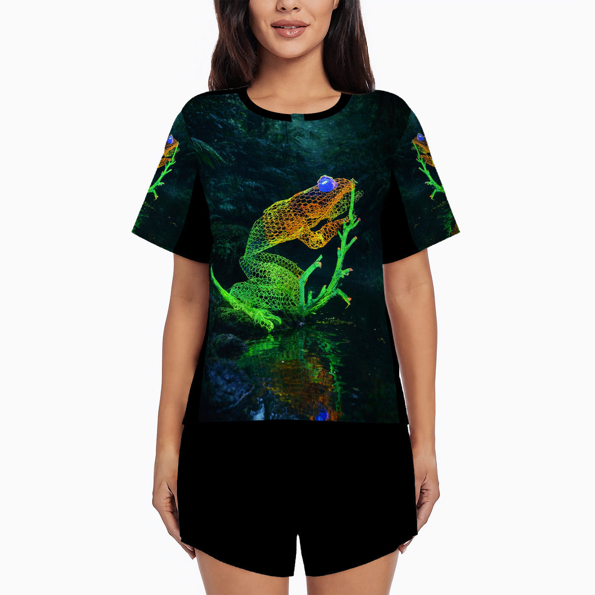 Feeling Froggy - Original Art by Craig Davoll - Women's Summer Round Neck Pajamas