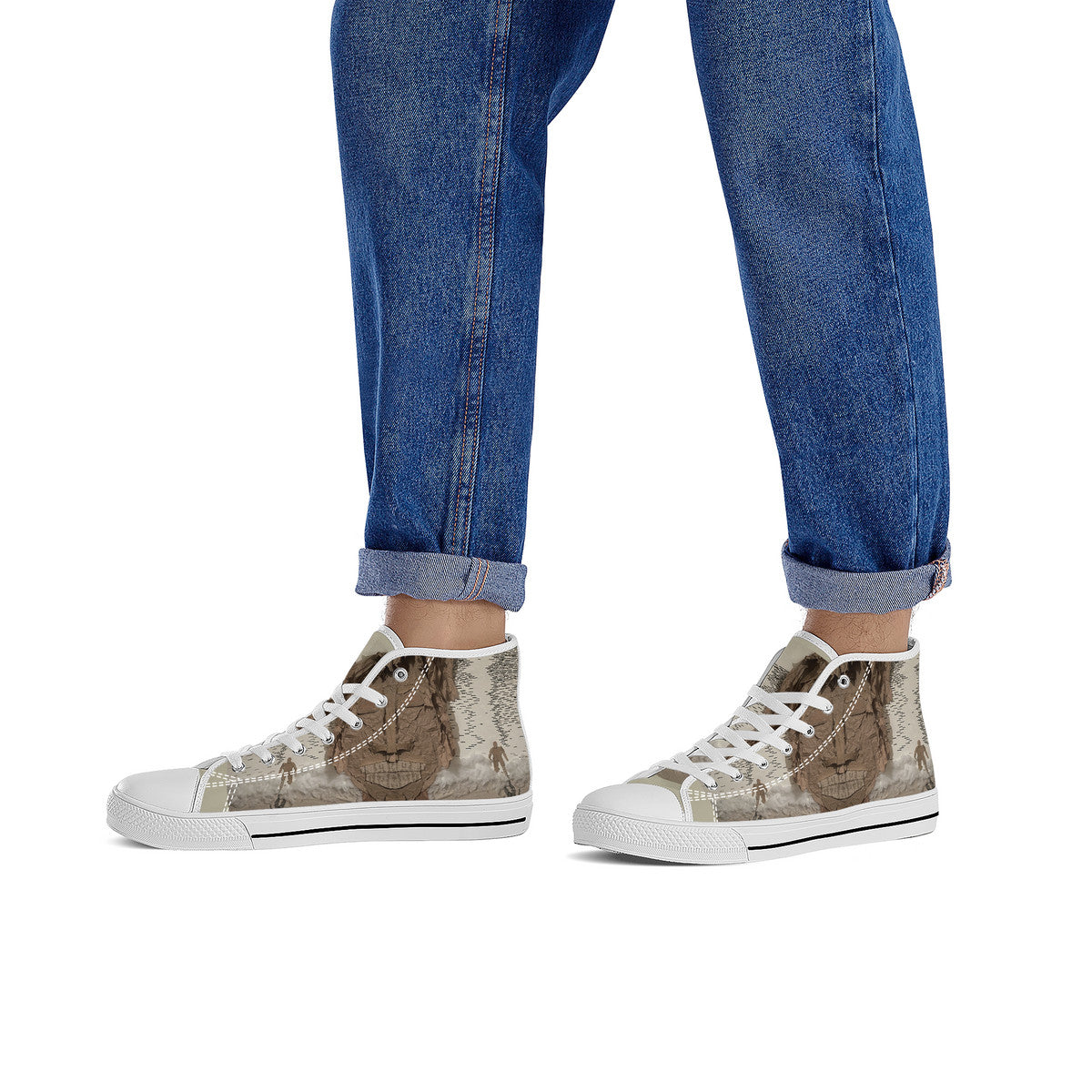 Midnight Run - Original artwork by Craig Davoll - FWS High-Top Canvas Shoes With Customized Tongue - White